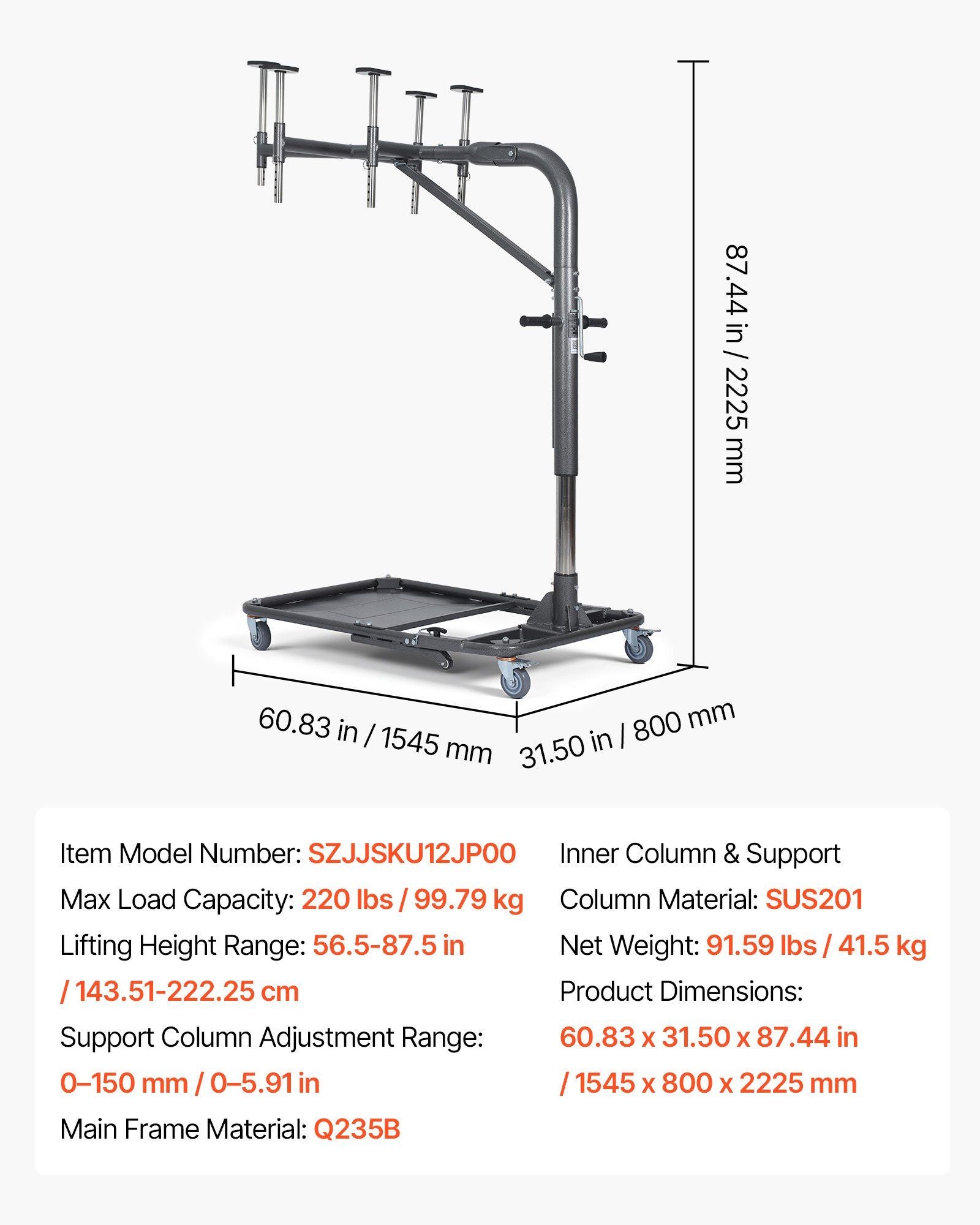 Hard Top Remover Lift, 99.79 kg, Foldable Jeep Hardtop Removal and Storage System, Easy One-Person Operation, V952-BXSYDCXXTKZDAT3NP001V0