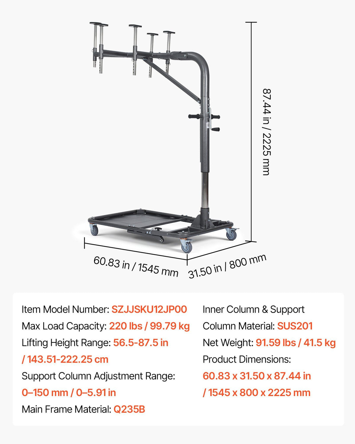 Hard Top Remover Lift, 99.79 kg, Foldable Jeep Hardtop Removal and Storage System, Easy One-Person Operation, V952-BXSYDCXXTKZDAT3NP001V0
