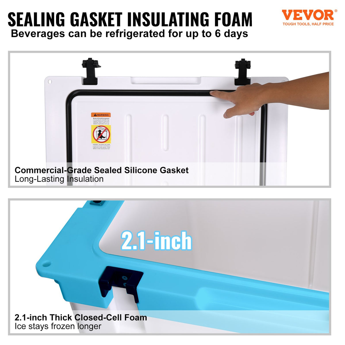 Insulated Portable Cooler, 65 qt, Holds 65 Cans, Ice Retention Hard Cooler with Heavy Duty Handle, Ice Chest V952-BXSYLQQGS65QTSVSEV0