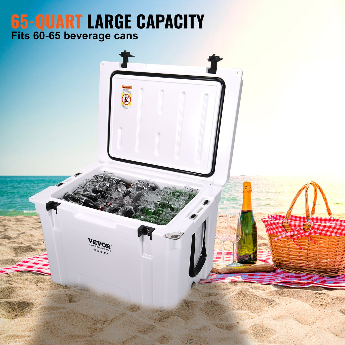 Insulated Portable Cooler, 65 qt, Holds 65 Cans, Ice Retention Hard Cooler with Heavy Duty Handle, Ice Chest V952-BXSYLQQGS65QTSVSEV0