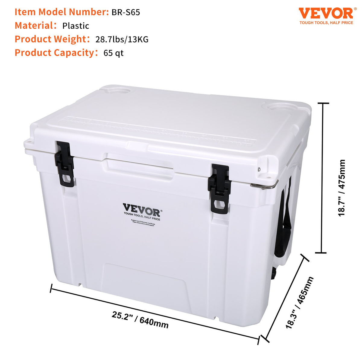 Insulated Portable Cooler, 65 qt, Holds 65 Cans, Ice Retention Hard Cooler with Heavy Duty Handle, Ice Chest V952-BXSYLQQGS65QTSVSEV0