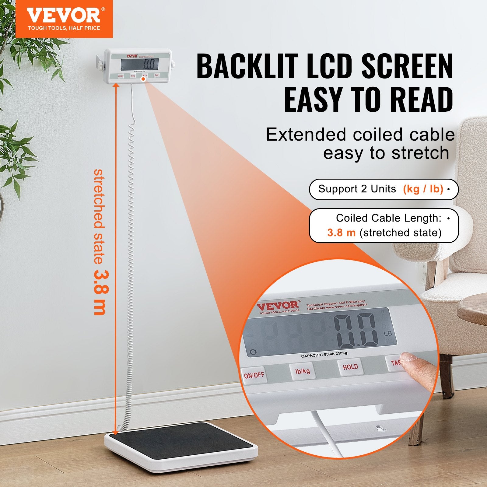 Portable Medical Scale Digital Physician Weight Scale Anti-Slip Mat 550LBS V952-BXSYSCBSG550RRCT8V3