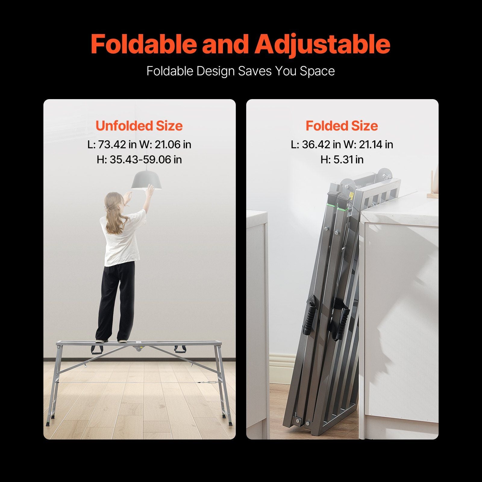 Work Platform, 4 Gear Adjustable Height, Folding Alloy Steel Step Ladder, Portable Scaffolding Platform, 400 V952-BXSZDJSJZJ90H7CSCV0