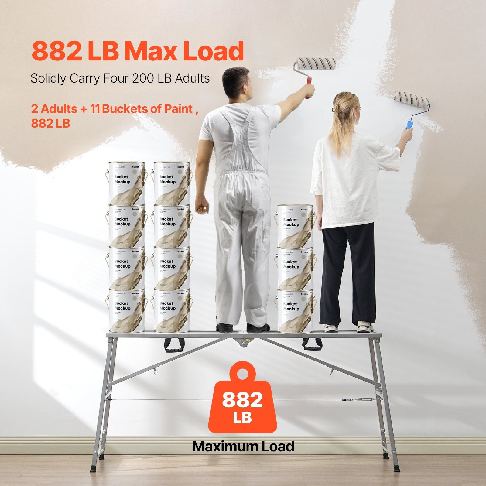 Work Platform, 4 Gear Adjustable Height, Folding Alloy Steel Step Ladder, Portable Scaffolding Platform, 400 V952-BXSZDJSJZJ90H7CSCV0