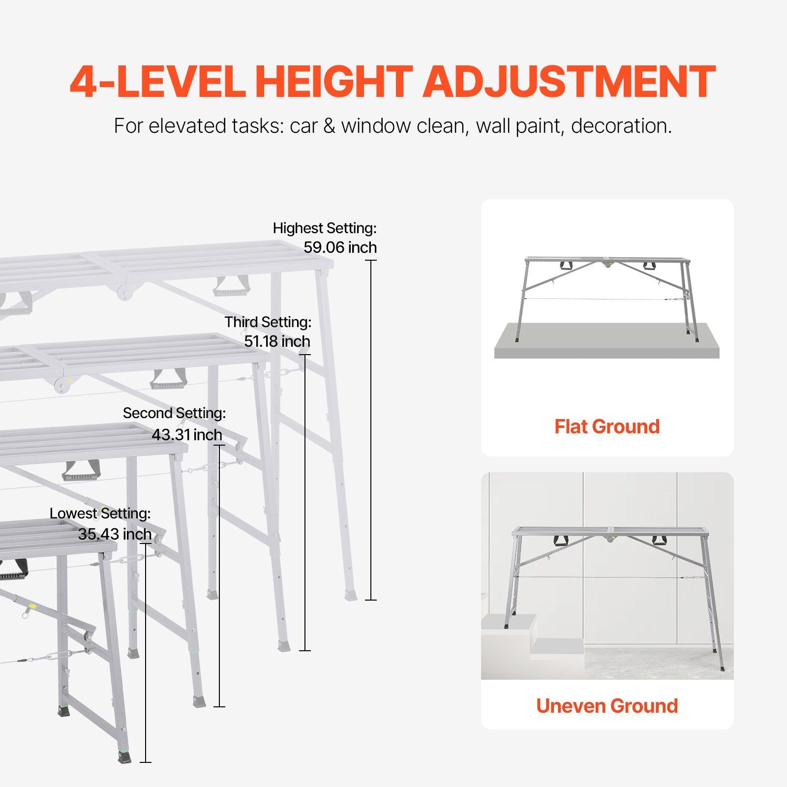 Work Platform, 4 Gear Adjustable Height, Folding Alloy Steel Step Ladder, Portable Scaffolding Platform, 400 V952-BXSZDJSJZJ90H7CSCV0