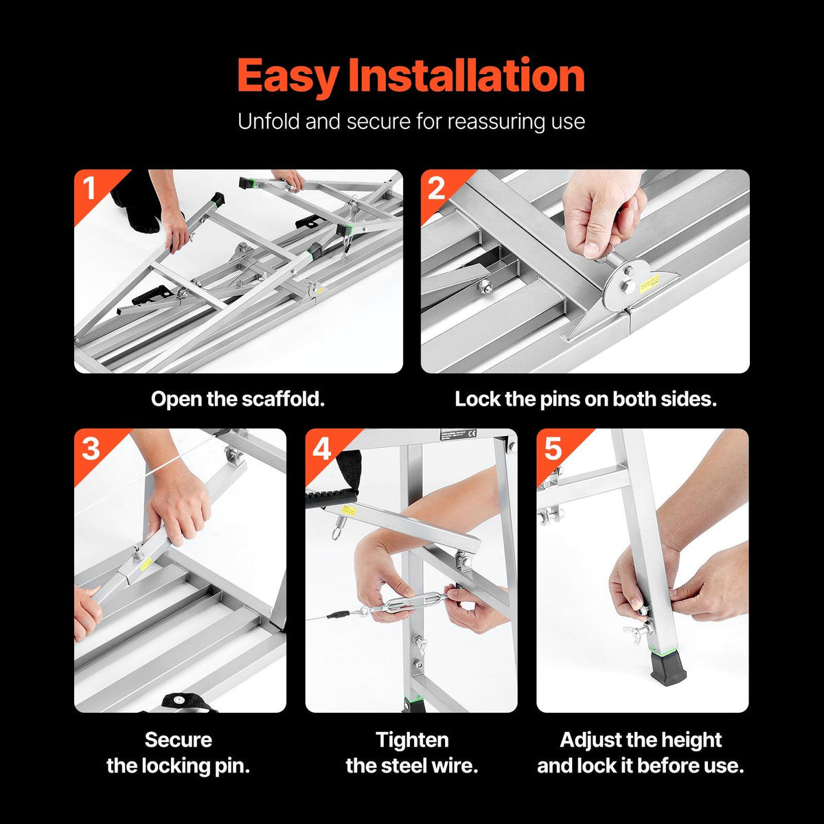 Work Platform, 4 Gear Adjustable Height, Folding Alloy Steel Step Ladder, Portable Scaffolding Platform, 400 V952-BXSZDJSJZJ90H7CSCV0