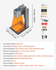 2-in-1 Dual Laser Engraver, 10,000 mm/s High Speed, Portable 20W Blue and 2W IR Laser Engraving Machine, 160 V952-BXSZJJGDKJSG9KWT7001V3