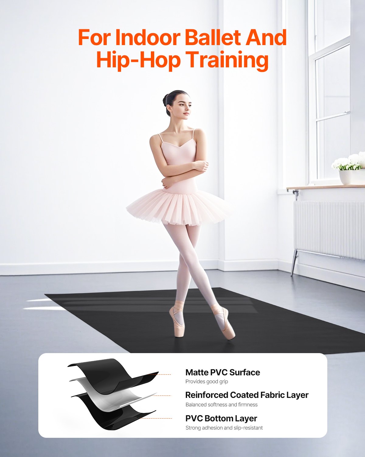 Dance Floor, 6.6' x 3' Portable Yoga Mat with Organizer Bag, 1.5 mm Thick Workout Mats, Non-slip Floor Mats V952-BXWDDDHHPVC2SAF36V0