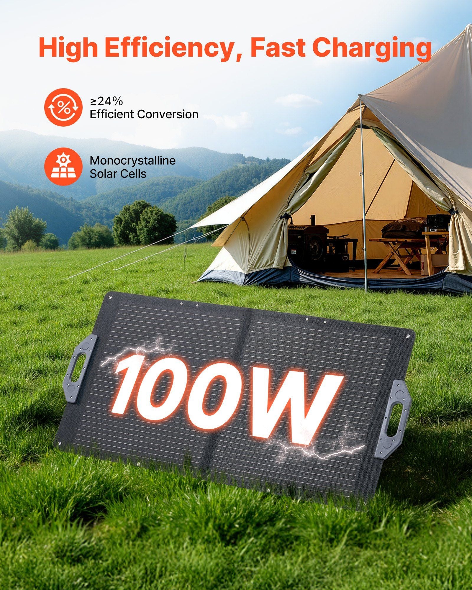 100W Foldable Solar Panel, 24% High-Efficiency Portable Monocrystalline Solar Panel Charger with MC4 Output, V952-BXZDTYNB1100UD77V001Y3