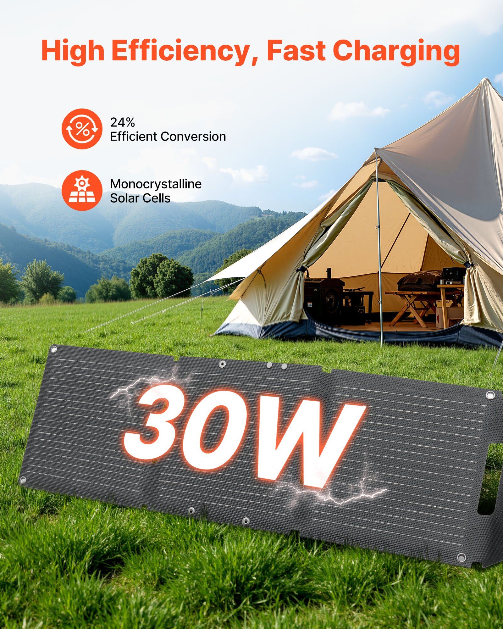 30W Foldable Solar Panel Charger, 16BB N-Type Monocrystalline Solar Panel 24% Efficiency, Ultra-Light V952-BXZDTYNB130WQ3D4Y001Y3