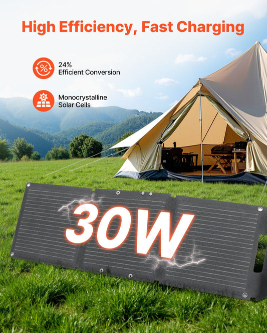 30W Foldable Solar Panel Charger, 16BB N-Type Monocrystalline Solar Panel 24% Efficiency, Ultra-Light V952-BXZDTYNB130WQ3D4Y001Y3