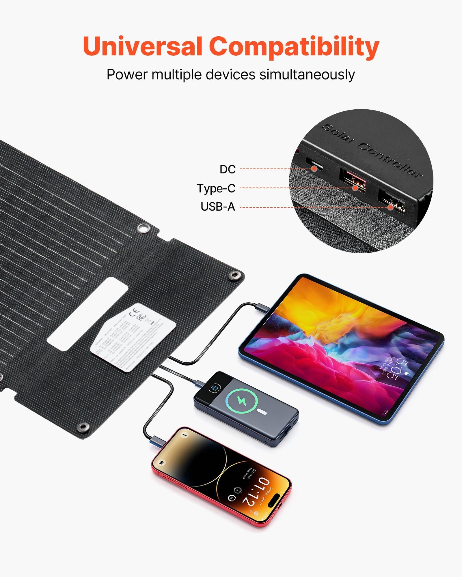 30W Foldable Solar Panel Charger, 16BB N-Type Monocrystalline Solar Panel 24% Efficiency, Ultra-Light V952-BXZDTYNB130WQ3D4Y001Y3