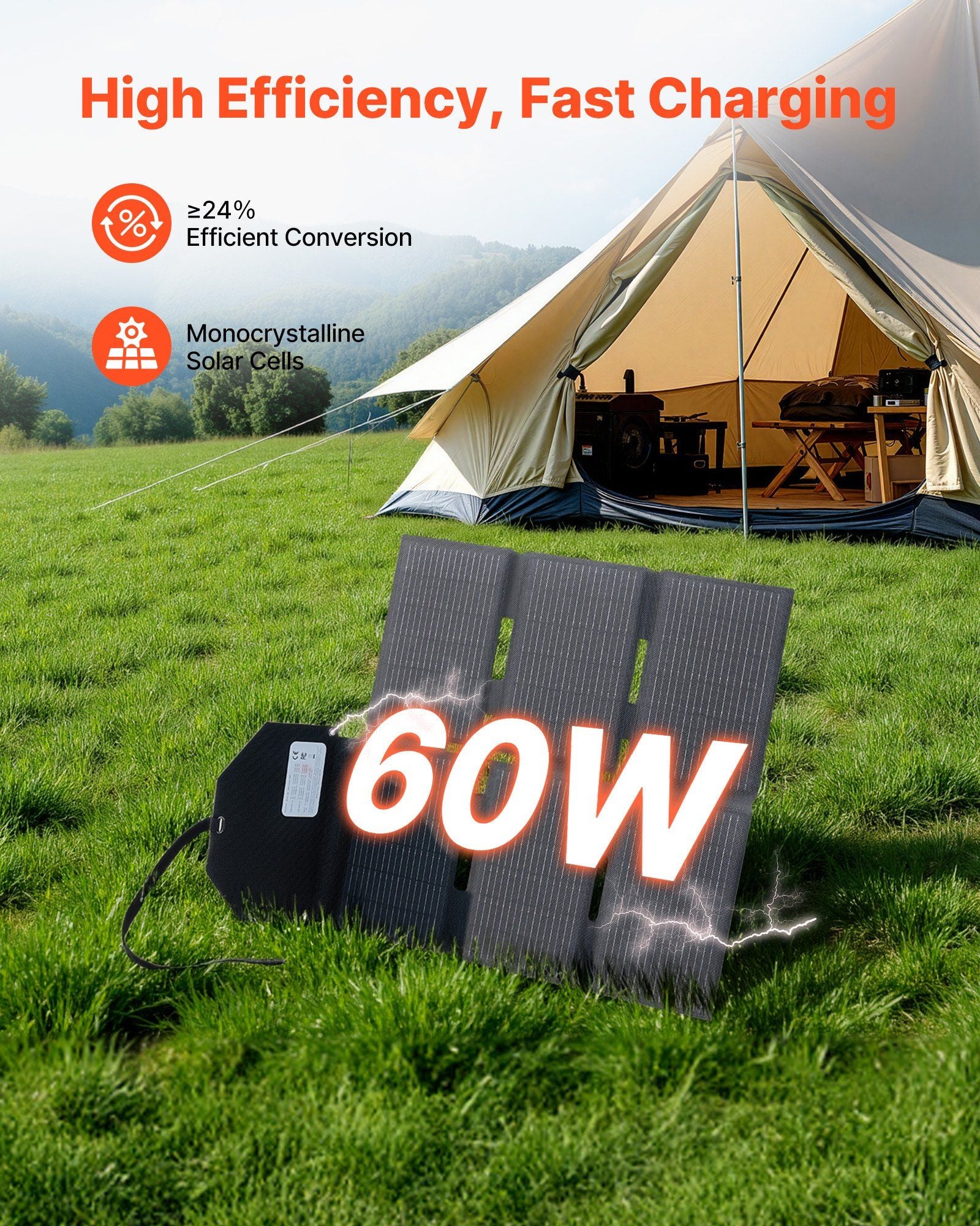 60W Foldable Solar Panel Charger, 16BB N-Type Monocrystalline Solar Panel 24% Efficiency, Lightweight V952-BXZDTYNB160W36PFJ001Y3