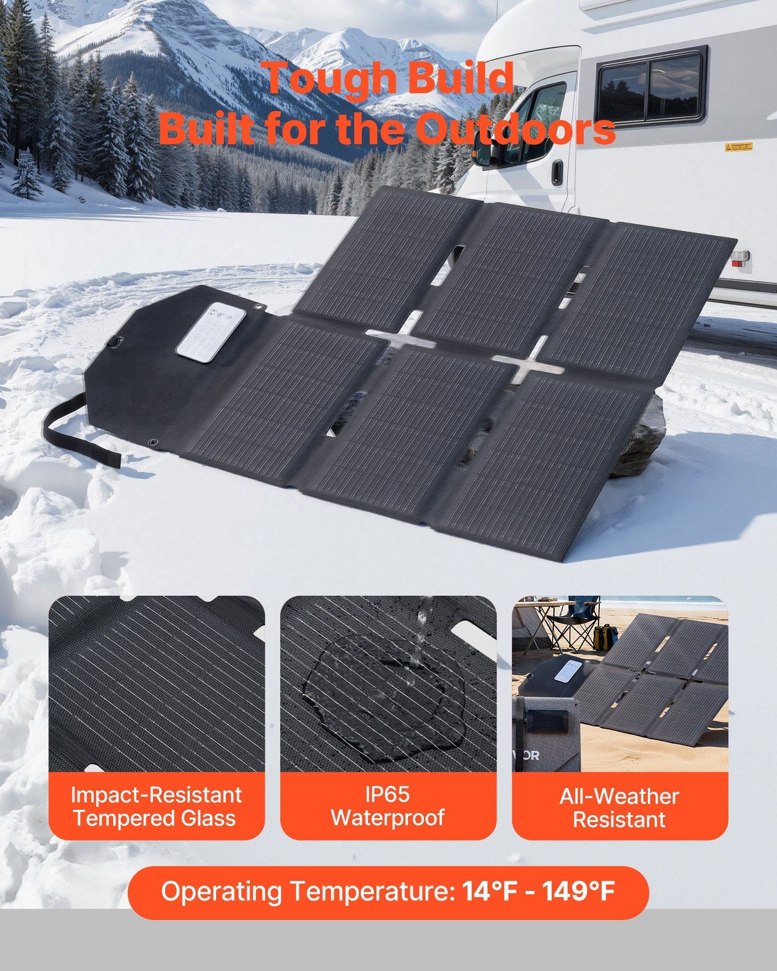 60W Foldable Solar Panel Charger, 16BB N-Type Monocrystalline Solar Panel 24% Efficiency, Lightweight V952-BXZDTYNB160W36PFJ001Y3