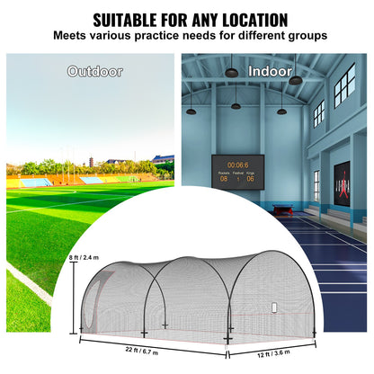 Baseball Batting Cage, Softball and Baseball Batting Cage Net and Frame, 22x12x8ft Practice Portable Cage Net V952-BYBLXWKWBLXW771VRV0