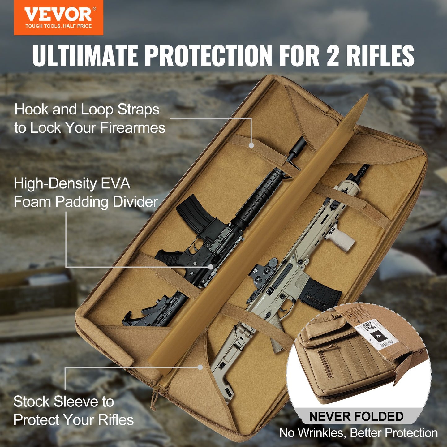 Rifle Bag, 42 inch Tactical Double Long Gun Bag, Soft Rifle Case with Lockable Zipper, Portable Handle & V952-BYBQD42YCHS2X2IG8V0