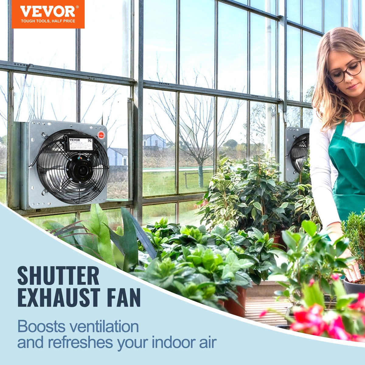 Shutter Exhaust Fan, 356 mm High-speed 1400RPM 994 CFM, Aluminum Wall Mount Attic Fan with AC-motor, V952-BYCSPQSACDJ1BBOUXV3