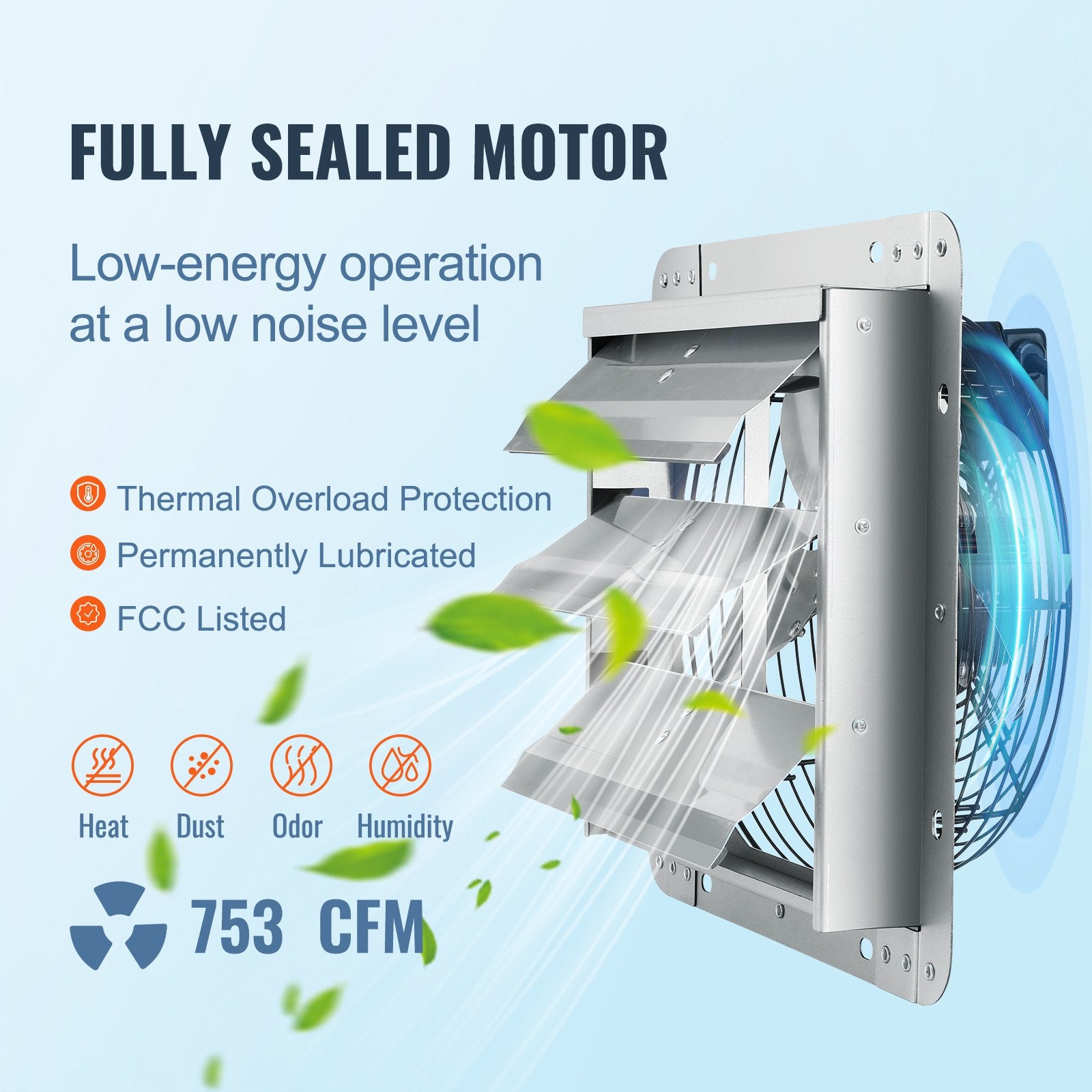 Shutter Exhaust Fan, 254 mm High-speed 1400RPM 753 CFM, Aluminum Wall Mount Attic Fan with AC-motor, V952-BYCSPQSDJAC10PBM8V3