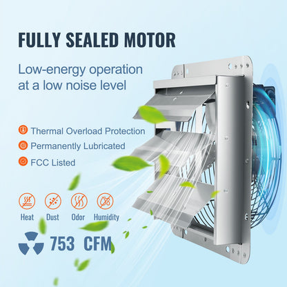 Shutter Exhaust Fan, 254 mm High-speed 1400RPM 753 CFM, Aluminum Wall Mount Attic Fan with AC-motor, V952-BYCSPQSDJAC10PBM8V3