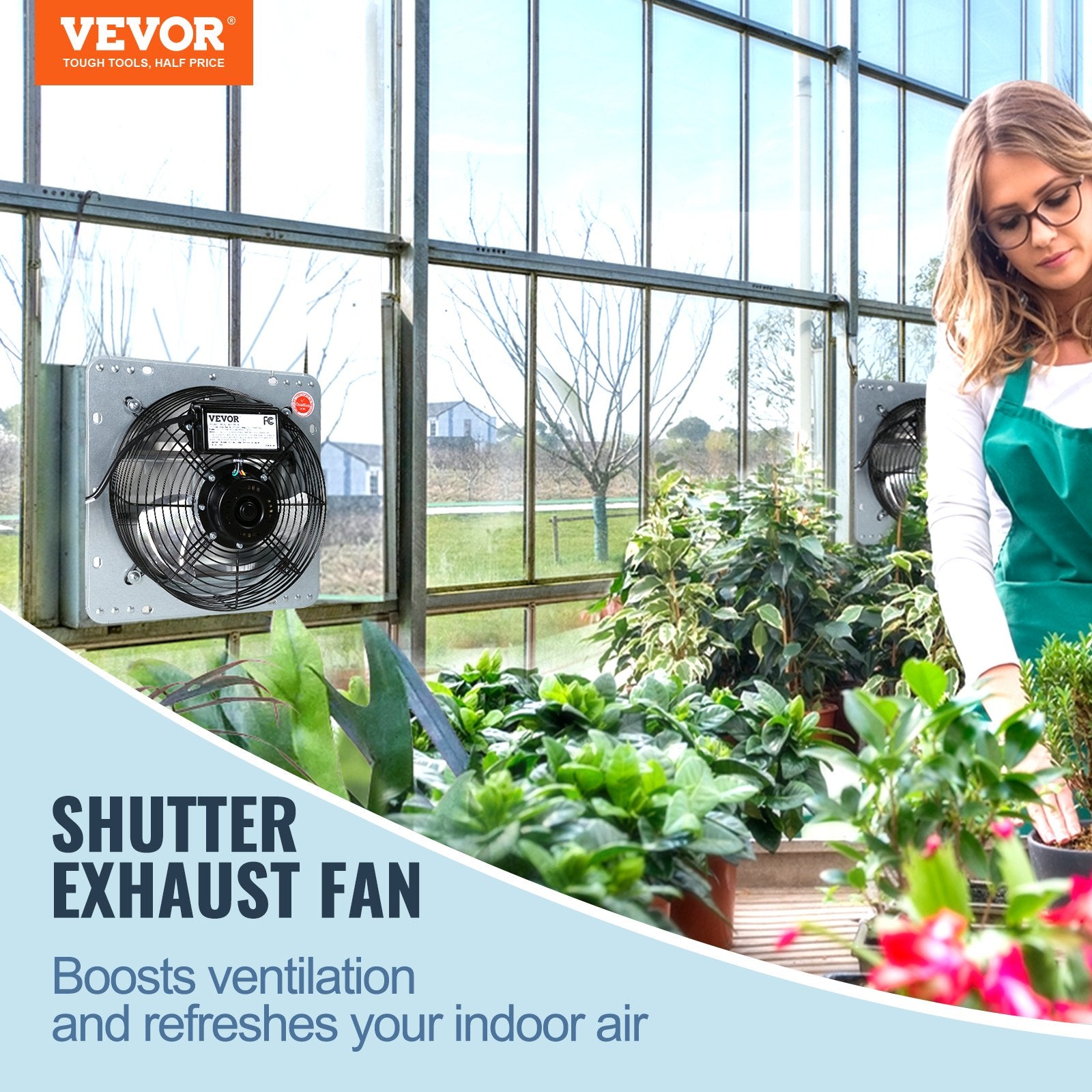 Shutter Exhaust Fan, 305 mm High-speed 1400RPM 1084 CFM, Aluminum Wall Mount Attic Fan with AC-motor, V952-BYCSPQSDJAC12DLJSV3