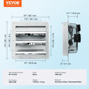 Shutter Exhaust Fan, 305 mm High-speed 1400RPM 1084 CFM, Aluminum Wall Mount Attic Fan with AC-motor, V952-BYCSPQSDJAC12DLJSV3