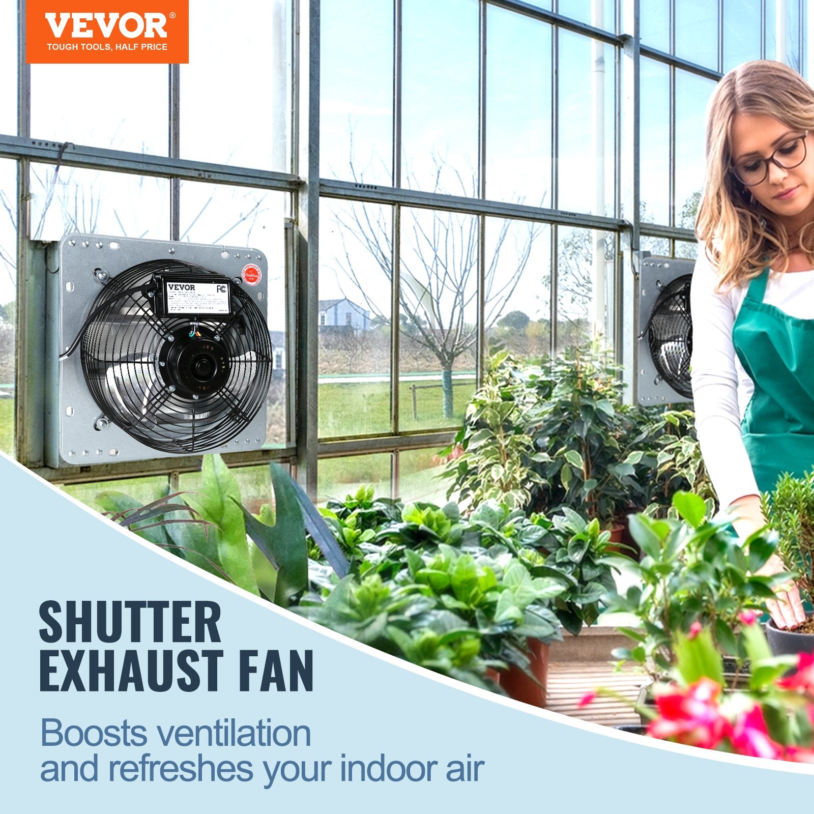 Shutter Exhaust Fan, 406 mm High-speed 1400RPM 1506 CFM, Aluminum Wall Mount Attic Fan with AC-motor, V952-BYCSPQSDJAC16NRV5V3
