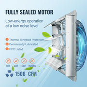 Shutter Exhaust Fan, 406 mm High-speed 1400RPM 1506 CFM, Aluminum Wall Mount Attic Fan with AC-motor, V952-BYCSPQSDJAC16NRV5V3