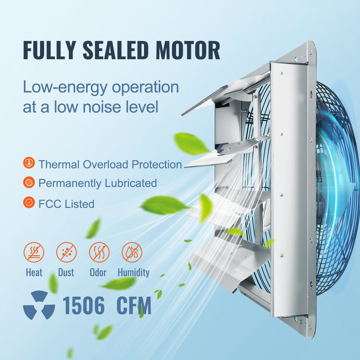 Shutter Exhaust Fan, 406 mm High-speed 1400RPM 1506 CFM, Aluminum Wall Mount Attic Fan with AC-motor, V952-BYCSPQSDJAC16NRV5V3