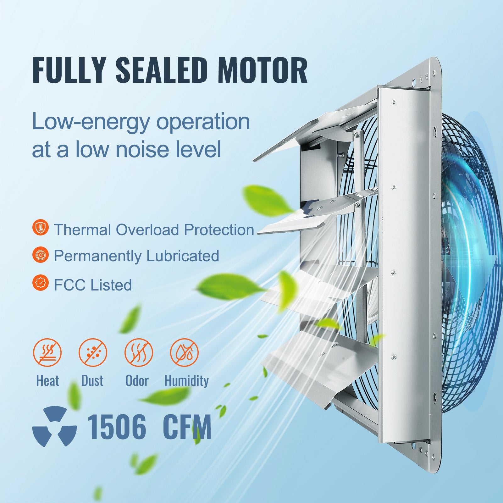 Shutter Exhaust Fan, 406 mm High-speed 1400RPM 1506 CFM, Aluminum Wall Mount Attic Fan with AC-motor, V952-BYCSPQSDJAC16NRV5V3