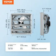 Shutter Exhaust Fan, 406 mm High-speed 1400RPM 1506 CFM, Aluminum Wall Mount Attic Fan with AC-motor, V952-BYCSPQSDJAC16NRV5V3