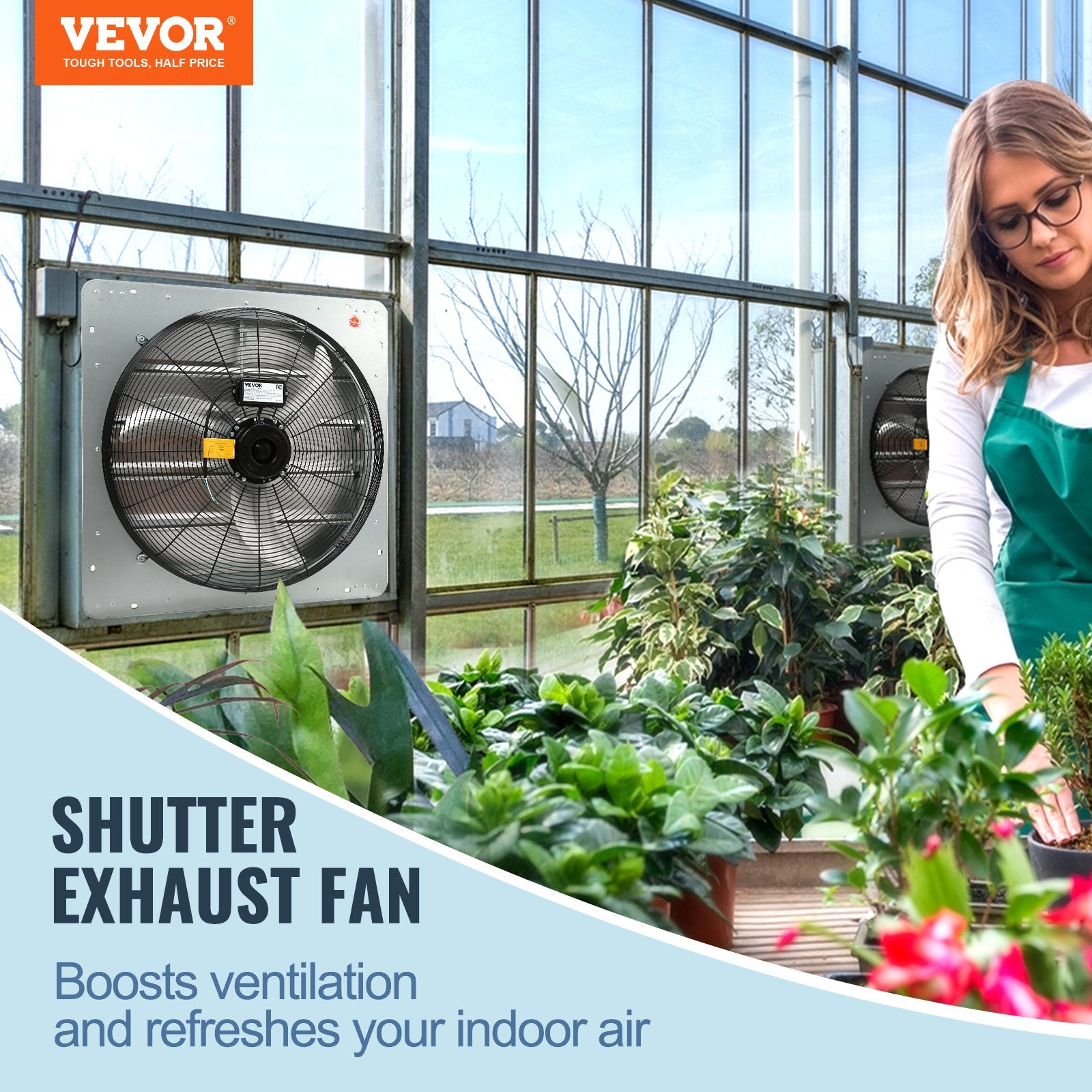 Shutter Exhaust Fan, 610 mm High-speed 1400RPM 2892 CFM, Aluminum Wall Mount Attic Fan with AC-motor, V952-BYCSPQSDJAC2421TSV3