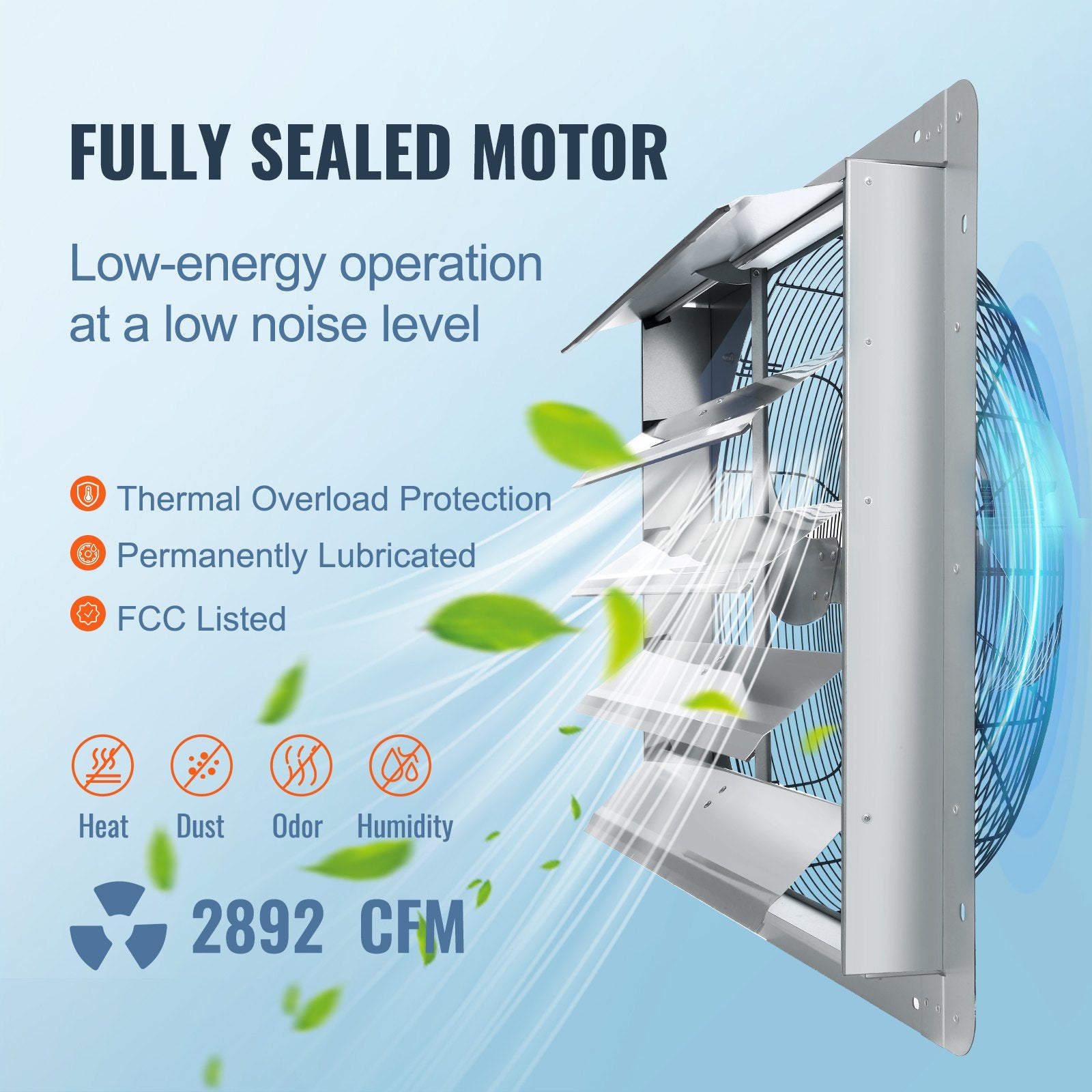 Shutter Exhaust Fan, 610 mm High-speed 1400RPM 2892 CFM, Aluminum Wall Mount Attic Fan with AC-motor, V952-BYCSPQSDJAC2421TSV3