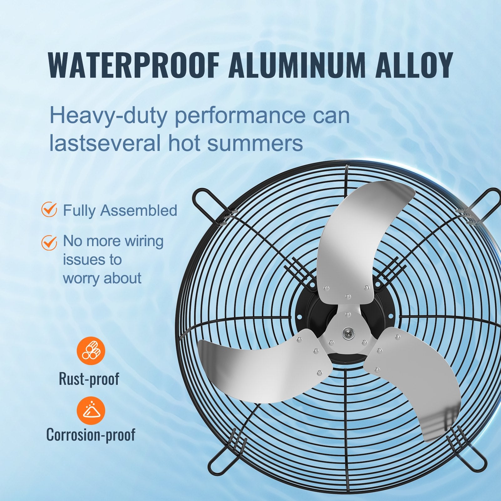 Shutter Exhaust Fan, 610 mm High-speed 1400RPM 2892 CFM, Aluminum Wall Mount Attic Fan with AC-motor, V952-BYCSPQSDJAC2421TSV3