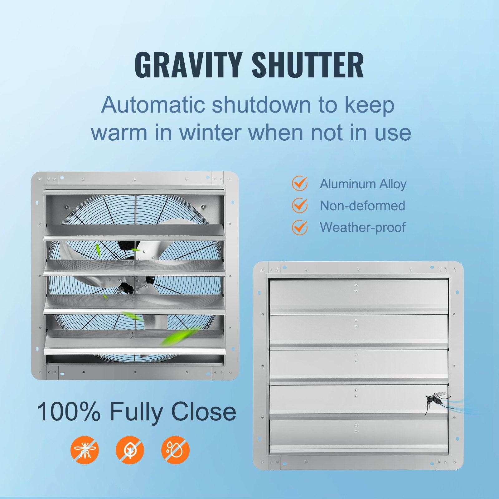 Shutter Exhaust Fan, 610 mm High-speed 1400RPM 2892 CFM, Aluminum Wall Mount Attic Fan with AC-motor, V952-BYCSPQSDJAC2421TSV3
