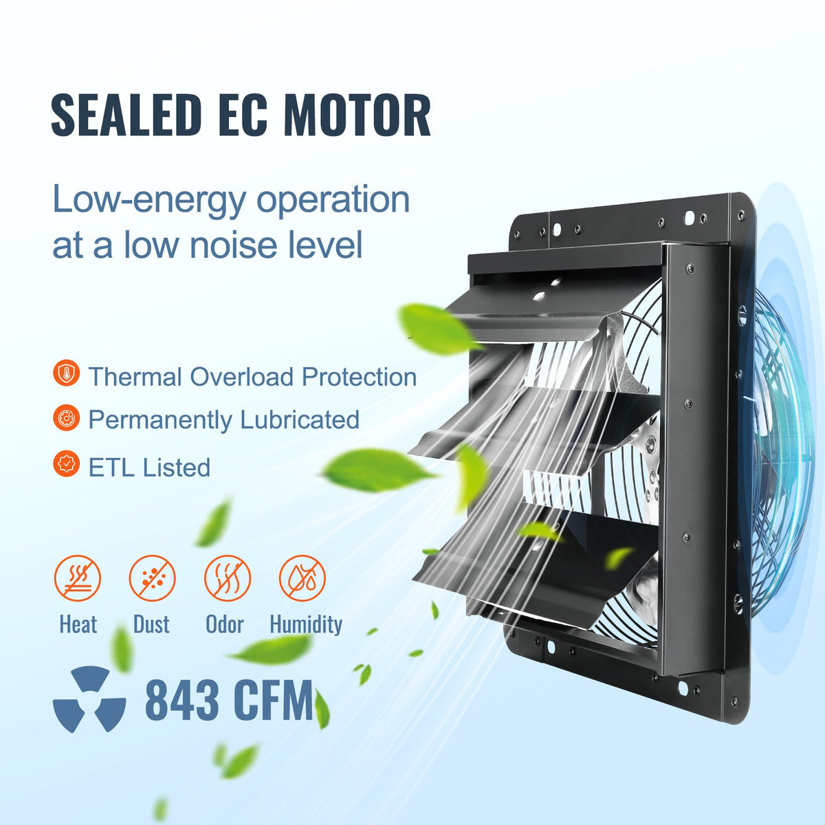 Shutter Exhaust Fan, 254mm / 10inch with Temperature Humidity Controller, EC-motor, 843 CFM, Variable Speed V952-BYCSPQSDJEC10VE89V3