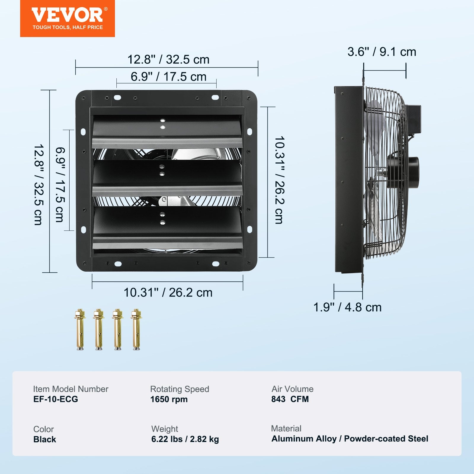 Shutter Exhaust Fan, 254mm / 10inch with Temperature Humidity Controller, EC-motor, 843 CFM, Variable Speed V952-BYCSPQSDJEC10VE89V3