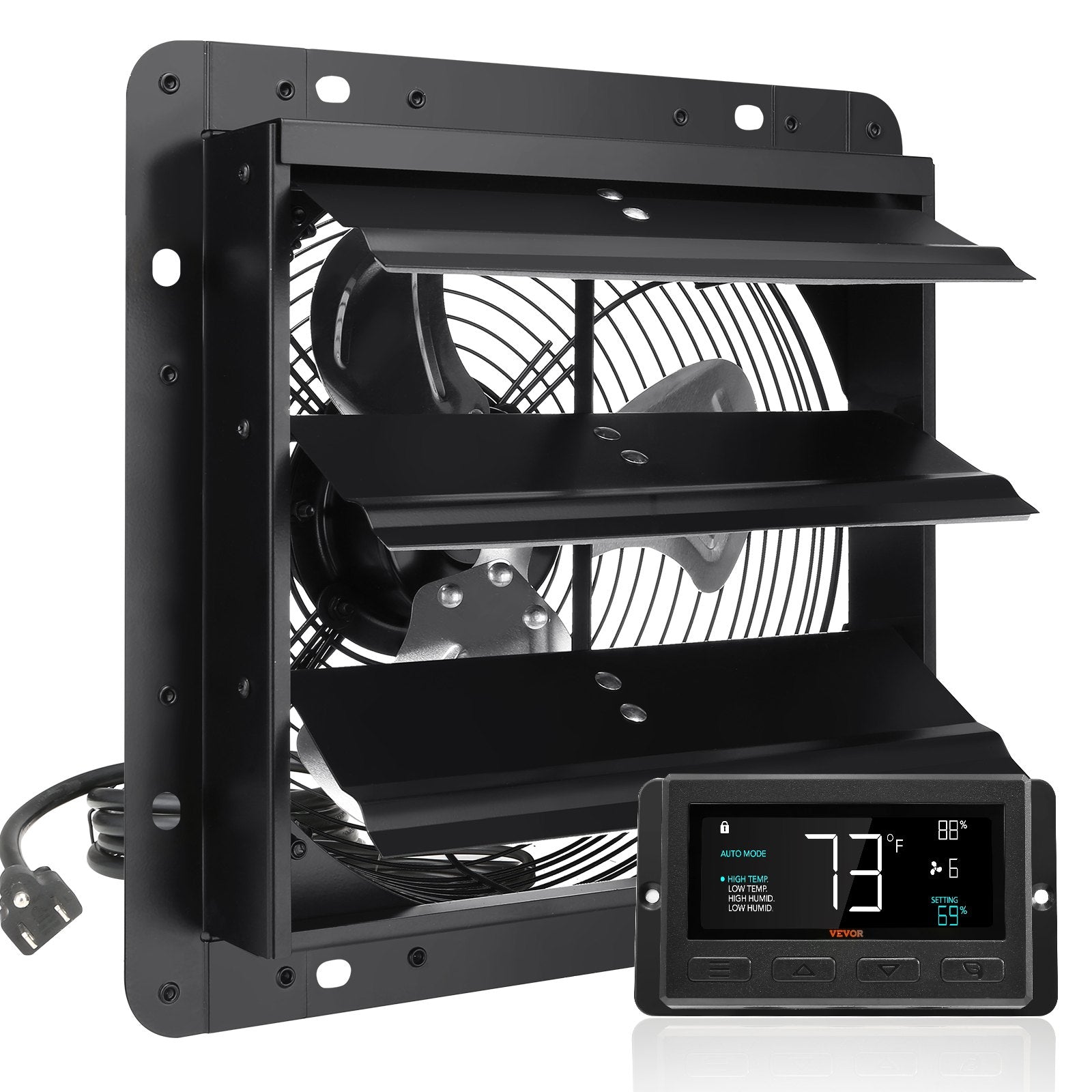 Shutter Exhaust Fan, 254mm / 10inch with Temperature Humidity Controller, EC-motor, 843 CFM, Variable Speed V952-BYCSPQSDJEC10VE89V3