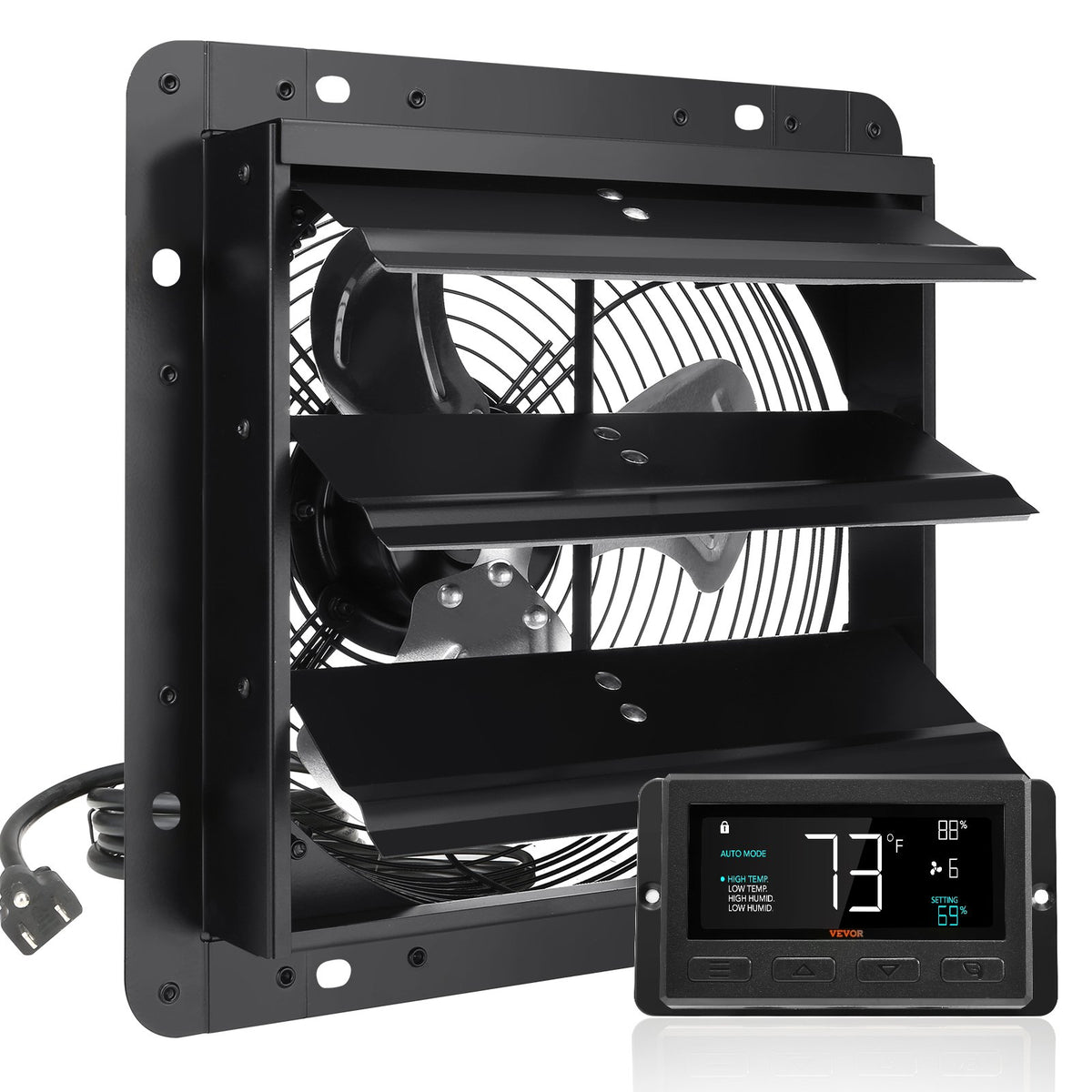 Shutter Exhaust Fan, 254mm / 10inch with Temperature Humidity Controller, EC-motor, 843 CFM, Variable Speed V952-BYCSPQSDJEC10VE89V3