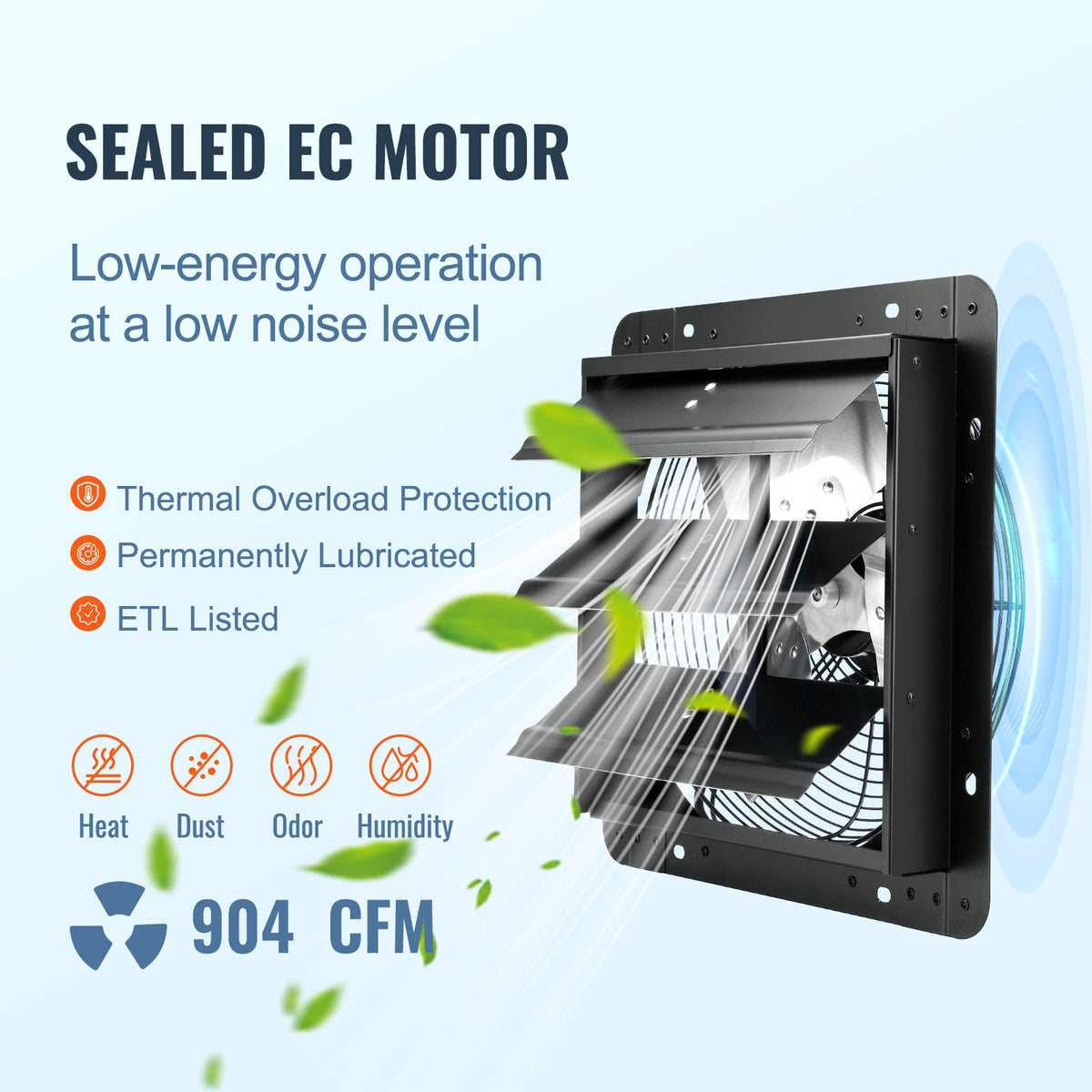 Shutter Exhaust Fan, 305 mm /12 inch with Temperature Humidity Controller, EC-motor, 904 CFM, Variable Speed V952-BYCSPQSDJEC12J2DNV3