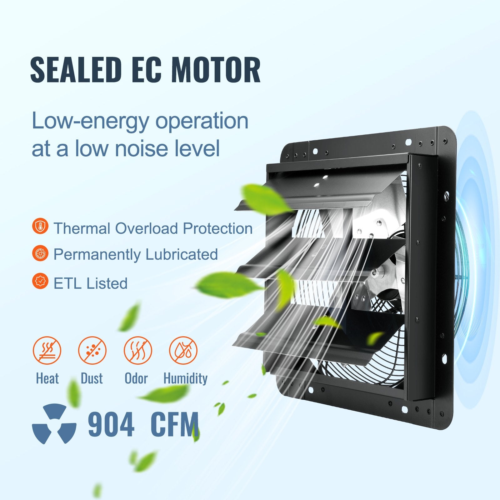 Shutter Exhaust Fan, 305 mm /12 inch with Temperature Humidity Controller, EC-motor, 904 CFM, Variable Speed V952-BYCSPQSDJEC12J2DNV3