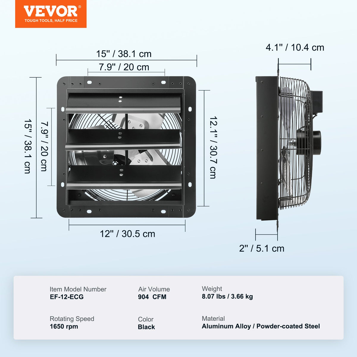 Shutter Exhaust Fan, 305 mm /12 inch with Temperature Humidity Controller, EC-motor, 904 CFM, Variable Speed V952-BYCSPQSDJEC12J2DNV3