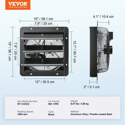 Shutter Exhaust Fan, 305 mm /12 inch with Temperature Humidity Controller, EC-motor, 904 CFM, Variable Speed V952-BYCSPQSDJEC12J2DNV3
