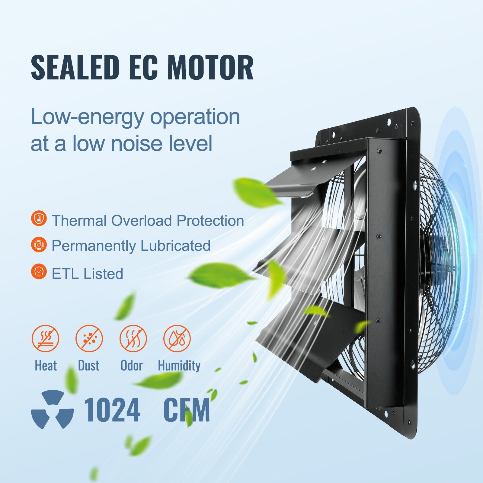 Shutter Exhaust Fan, 356 mm / 14inch with Temperature Humidity Controller, EC-motor, 1024 CFM, Variable Speed V952-BYCSPQSDJEC14Y5NAV3