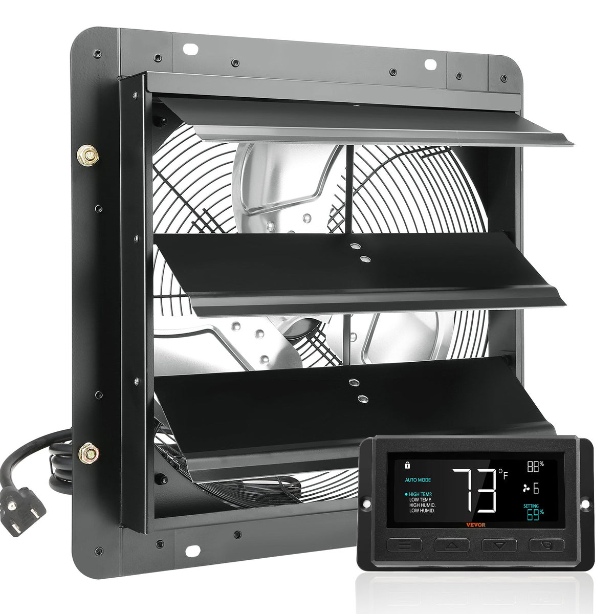 Shutter Exhaust Fan, 356 mm / 14inch with Temperature Humidity Controller, EC-motor, 1024 CFM, Variable Speed V952-BYCSPQSDJEC14Y5NAV3