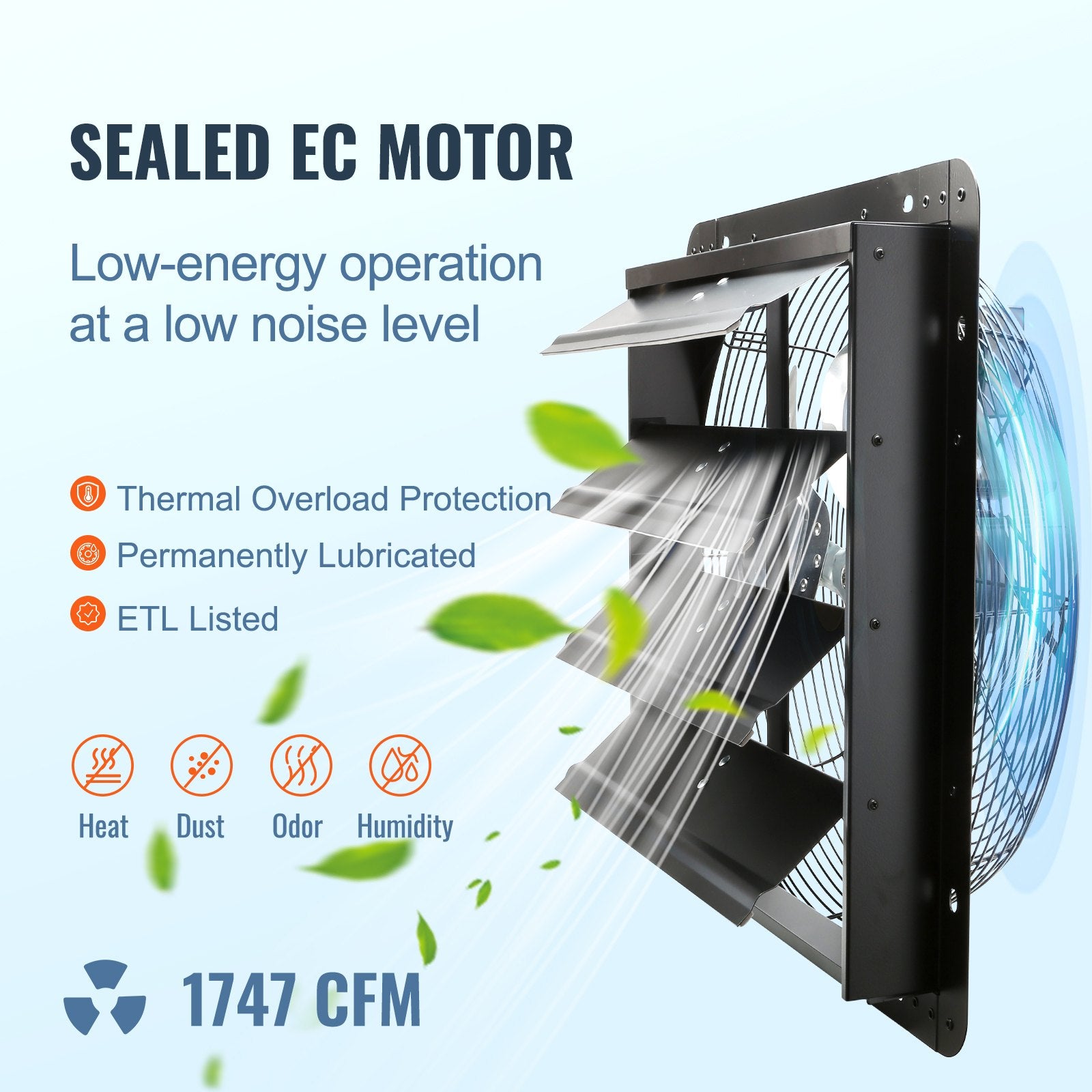 Shutter Exhaust Fan, 406 mm /16inch with Temperature Humidity Controller, EC-motor, 1747 CFM, Variable Speed V952-BYCSPQSDJEC16PFKWV3