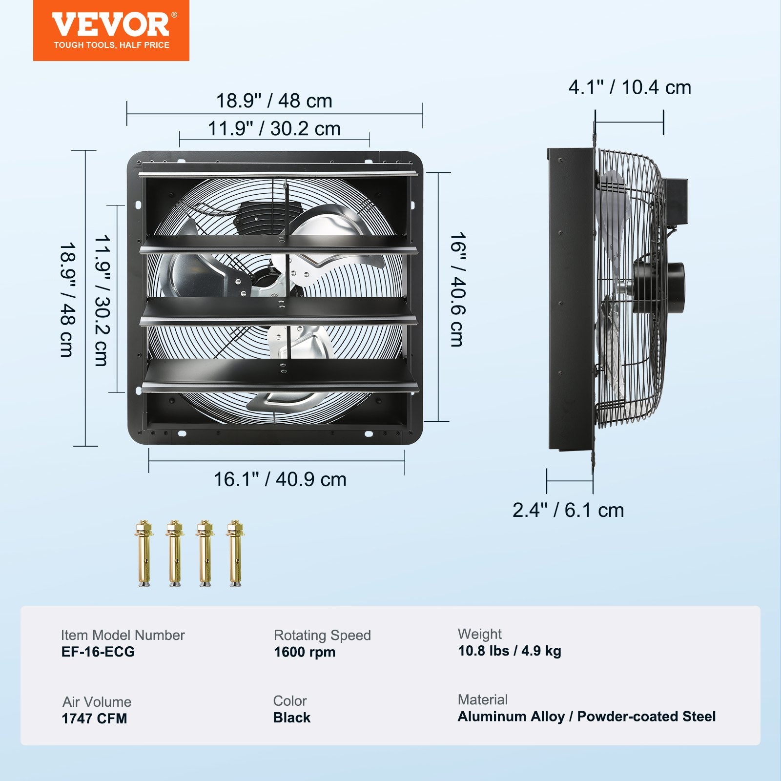 Shutter Exhaust Fan, 406 mm /16inch with Temperature Humidity Controller, EC-motor, 1747 CFM, Variable Speed V952-BYCSPQSDJEC16PFKWV3
