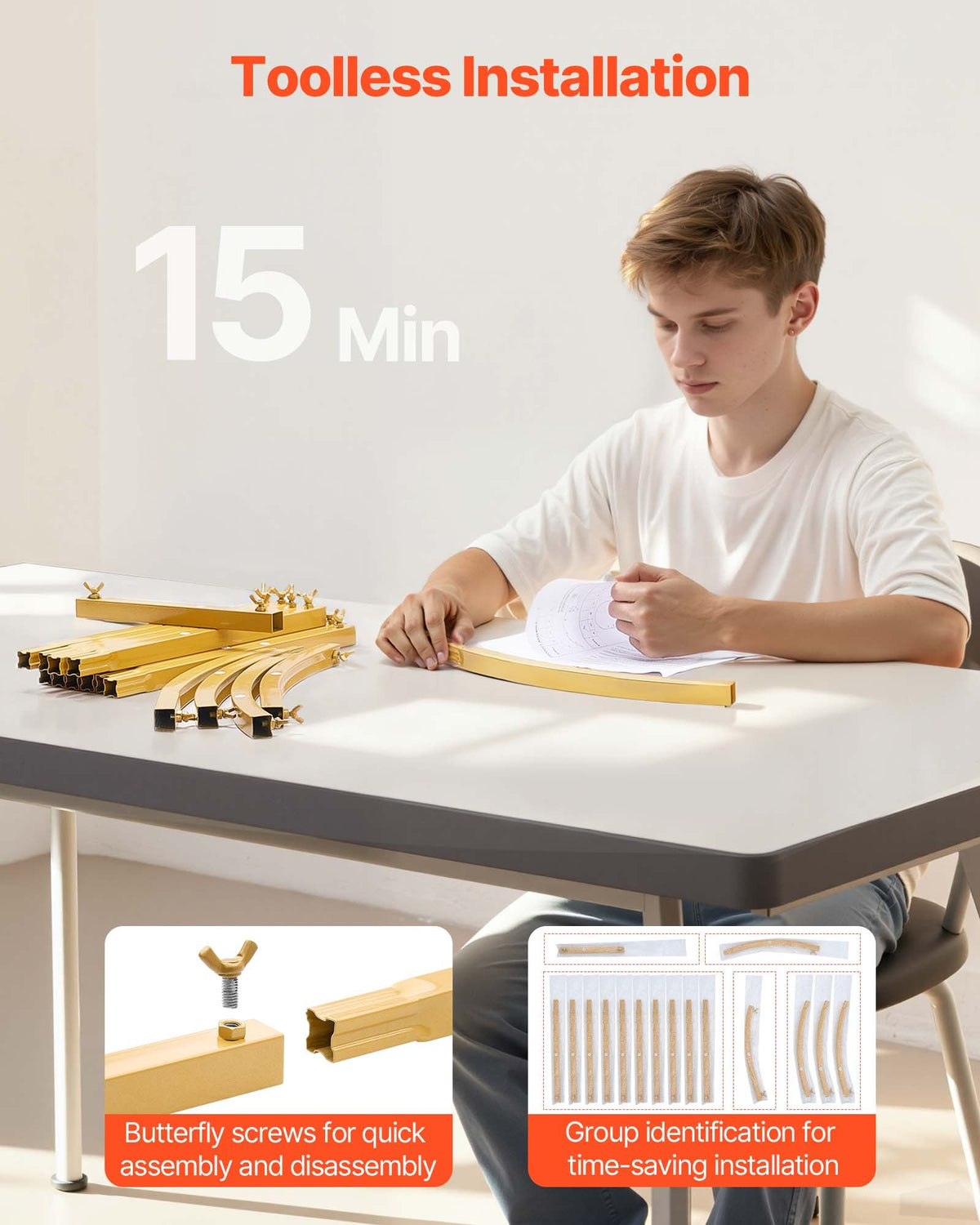 Arch Backdrop Stand, Set of 2, 2.2 m and 1.8 m, Stable Structure, Easy Assembly, Gold Metal Arch Backdrop V952-BYDGMJLJTDBZ1SEAH001V0