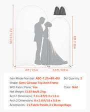 Arch Backdrop Stand, Set of 2, 2.2 m and 1.8 m, Stable Structure, Easy Assembly, Gold Metal Arch Backdrop V952-BYDGMJLJTDBZ1SEAH001V0