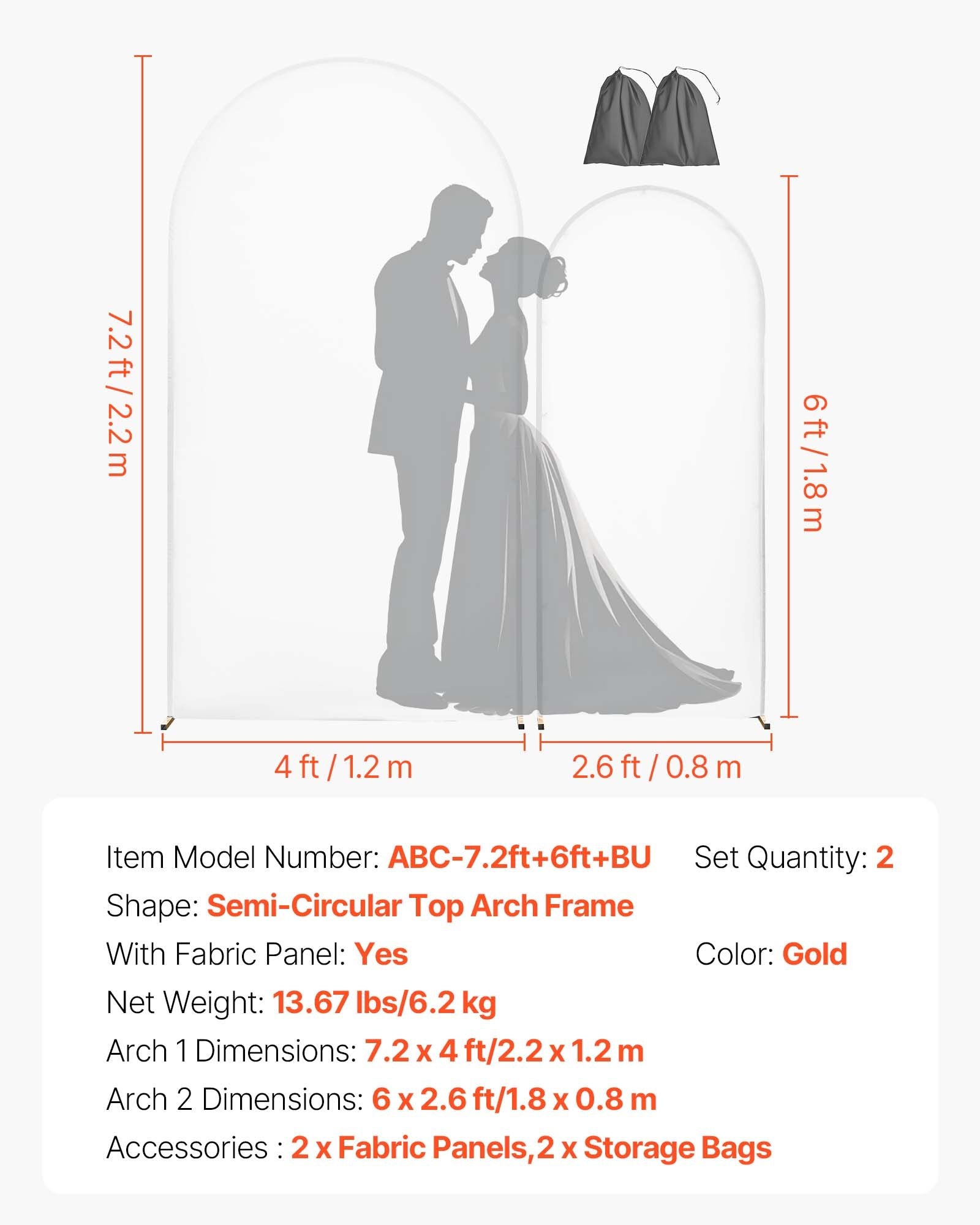 Arch Backdrop Stand, Set of 2, 2.2 m and 1.8 m, Stable Structure, Easy Assembly, Gold Metal Arch Backdrop V952-BYDGMJLJTDBZ1SEAH001V0