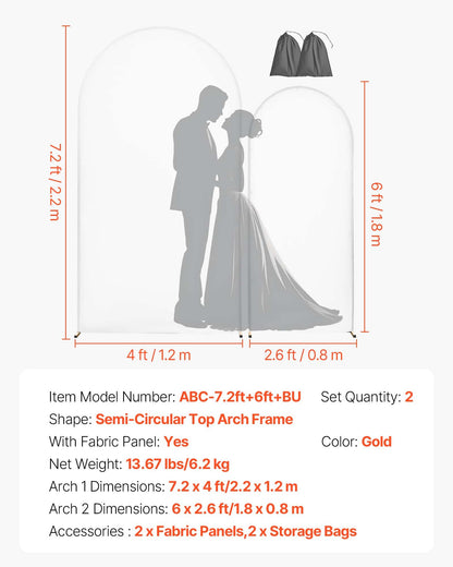 Arch Backdrop Stand, Set of 2, 2.2 m and 1.8 m, Stable Structure, Easy Assembly, Gold Metal Arch Backdrop V952-BYDGMJLJTDBZ1SEAH001V0
